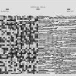 Padrões geométricos e binários em preto e branco representando computação digital e criptografia.