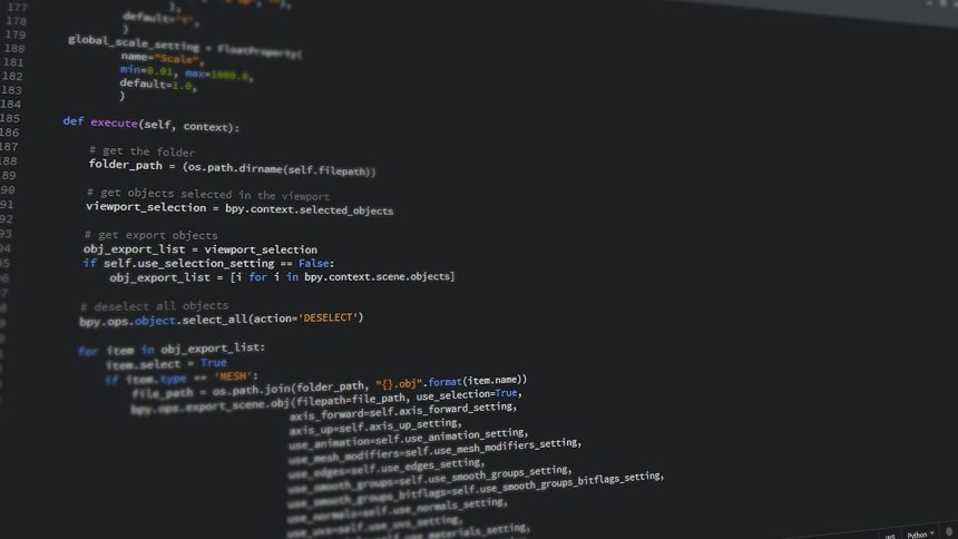 Close-up de código Python exibido na tela de um computador, representando programação e desenvolvimento de software.